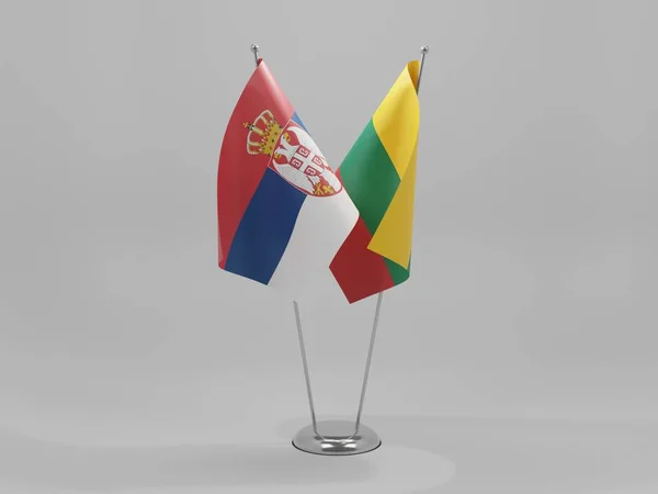 Lituania Serbia Banderas Cooperación Fondo Blanco Render — Foto de Stock