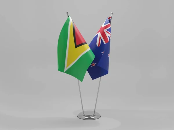 New Zealand Guyana Cooperation Flags White Background Render — 스톡 사진