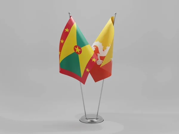 Bhutan Σημαίες Συνεργασίας Γρενάδας Λευκό Φόντο Render — Φωτογραφία Αρχείου