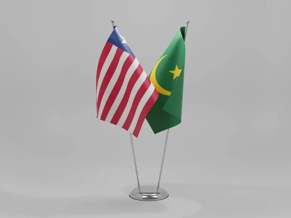 Mauritânia Bandeiras Cooperação Libéria Fundo Branco Render — Fotografia de Stock