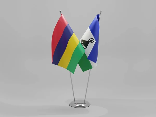 Lesoto Bandeiras Cooperação Maurício Fundo Branco Render — Fotografia de Stock