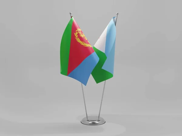Djibouti Banderas Cooperación Eritrea Fondo Blanco Render —  Fotos de Stock
