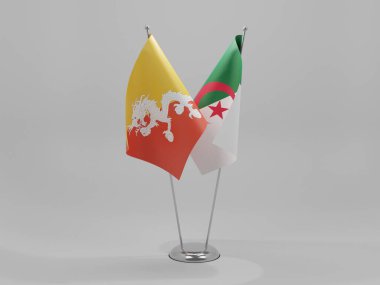 Cezayir - Bhutan İşbirliği Bayrakları, Beyaz Arkaplan - 3D Render