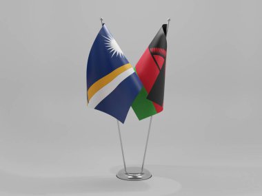Malawi - Marshall Adaları İşbirliği Bayrakları, Beyaz Arkaplan - 3D Render