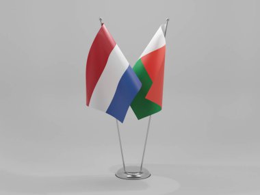 Madagaskar - Hollanda İşbirliği Bayrakları, Beyaz Arkaplan - 3D Render