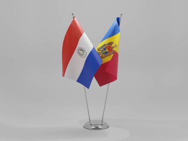 Moldova - Paraguay İşbirliği Bayrakları, Beyaz Arkaplan - 3D Render