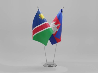 Kamboçya - Namibya İşbirliği Bayrakları, Beyaz Arkaplan - 3D Render
