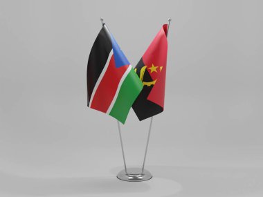 Angola - Güney Sudan İşbirliği Bayrakları, Beyaz Arkaplan - 3D Render