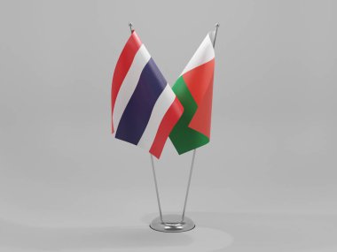 Madagaskar - Tayland İşbirliği Bayrakları, Beyaz Arkaplan - 3D Render
