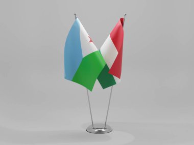 Macaristan - Cibuti İşbirliği Bayrakları, Beyaz Arkaplan - 3D Render