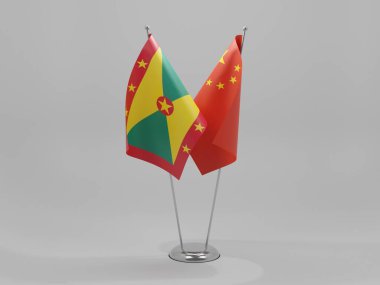 Çin - Grenada İşbirliği Bayrakları, Beyaz Arkaplan - 3D Renklendirme