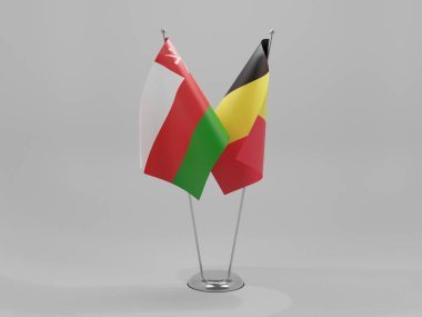 Belçika - Umman İşbirliği Bayrakları, Beyaz Arkaplan - 3D Render