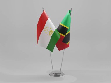 Saint Kitts ve Nevis - Tacikistan İşbirliği Bayrakları, Beyaz Arkaplan - 3D Render