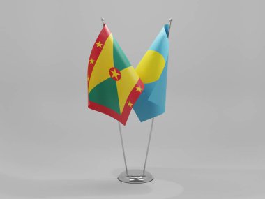 Palau - Grenada İşbirliği Bayrakları, Beyaz Arkaplan - 3D Renklendirme