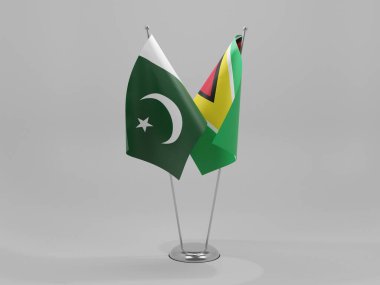 Guyana - Pakistan İşbirliği Bayrakları, Beyaz Arkaplan - 3D Render