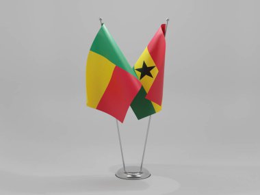 Gana - Benin İşbirliği Bayrakları, Beyaz Arkaplan - 3D Render