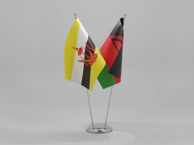 Malawi - Brunei İşbirliği Bayrakları, Beyaz Arkaplan - 3D Render