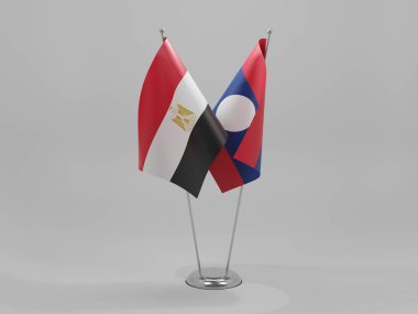 Laos - Mısır İşbirliği Bayrakları, Beyaz Arkaplan - 3D Yapılandırma