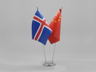 Çin - İzlanda İşbirliği Bayrakları, Beyaz Arkaplan - 3D Yapılandırma