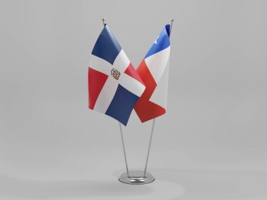 Şili - Dominik Cumhuriyeti İşbirliği Bayrakları, Beyaz Arkaplan - 3D Render