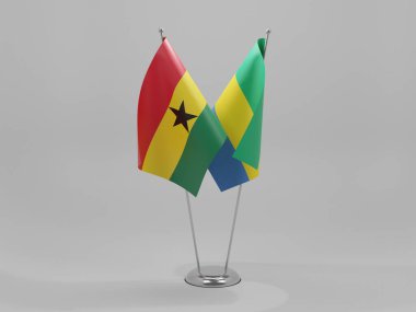 Gabon - Gana İşbirliği Bayrakları, Beyaz Arkaplan - 3D Render