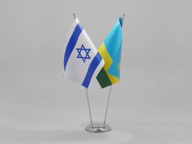 Ruanda - İsrail İşbirliği Bayrakları, Beyaz Arkaplan - 3D Render