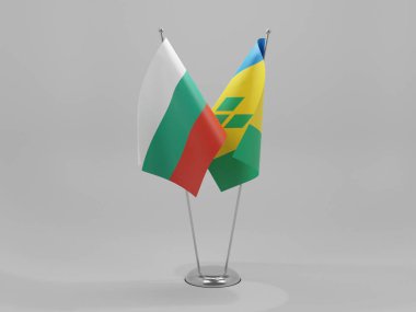 Saint Vincent ve The Grenadines - Bulgaristan İşbirliği Bayrakları, Beyaz Arkaplan - 3D Hazırlama