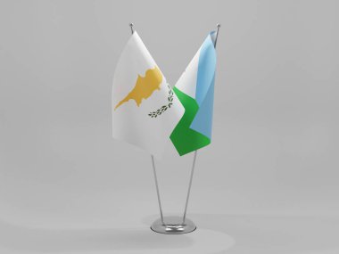 Cibuti - Kıbrıs İşbirliği Bayrakları, Beyaz Arkaplan - 3D Render