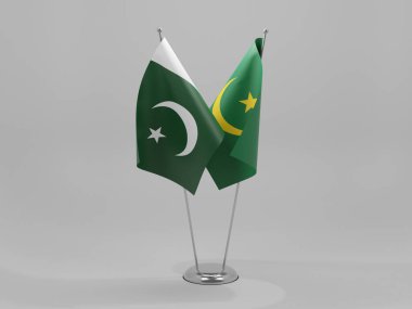 Moritanya - Pakistan İşbirliği Bayrakları, Beyaz Arkaplan - 3D Render