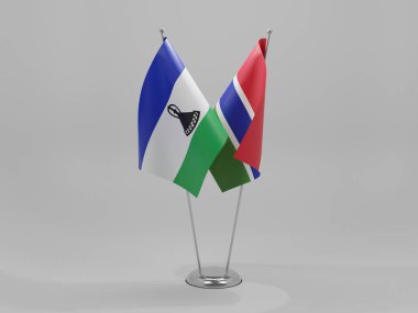 Gambiya - Lesotho İşbirliği Bayrakları, Beyaz Arkaplan - 3D Render
