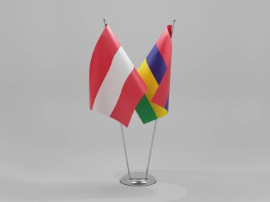 Mauritius - Avusturya İşbirliği Bayrakları, Beyaz Arkaplan - 3D Render