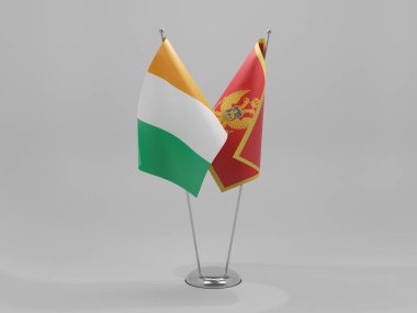 Karadağ - Cote D Filosu İşbirliği Bayrakları, Beyaz Arkaplan - 3D Render