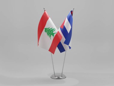 Küba - Lübnan İşbirliği Bayrakları, Beyaz Arkaplan - 3D Render