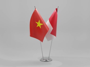 Monako - Vietnam İşbirliği Bayrakları, Beyaz Arkaplan - 3D Render