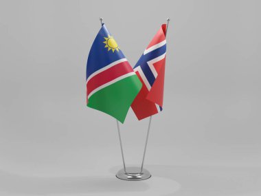 Norveç - Namibya İşbirliği Bayrakları, Beyaz Arkaplan - 3D Render