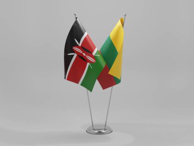 Litvanya - Kenya İşbirliği Bayrakları, Beyaz Arkaplan - 3D Render