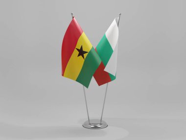 Bulgaristan - Gana İşbirliği Bayrakları, Beyaz Arkaplan - 3D Render