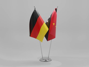 Papua Yeni Gine - Almanya İşbirliği Bayrakları, Beyaz Arkaplan - 3D Render