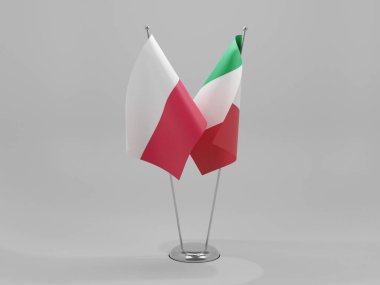 İtalya - Polonya İşbirliği Bayrakları, Beyaz Arkaplan - 3D Yapılandırma