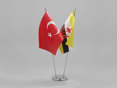 Brunei - Türkiye İşbirliği Bayrakları, Beyaz Arkaplan - 3D Hazırlama