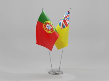 Niue - Portekiz İşbirliği Bayrakları, Beyaz Arkaplan - 3D Render