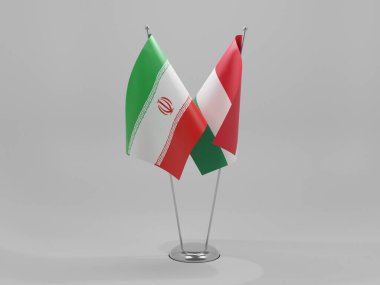 Macaristan - İran İşbirliği Bayrakları, Beyaz Arkaplan - 3D Yapılandırma