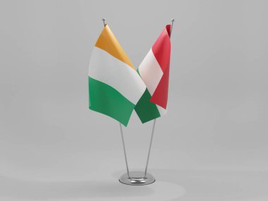 Macaristan - Cote D Filo İşbirliği Bayrakları, Beyaz Arkaplan - 3D Render