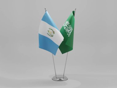 Suudi Arabistan - Guatemala İşbirliği Bayrakları, Beyaz Arkaplan - 3D Render