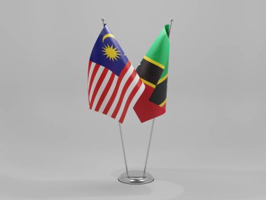 Saint Kitts ve Nevis - Malezya İşbirliği Bayrakları, Beyaz Arkaplan - 3D Render