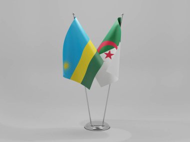 Cezayir - Ruanda İşbirliği Bayrakları, Beyaz Arkaplan - 3D Render