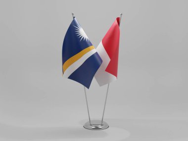 Endonezya - Marshall Adaları İşbirliği Bayrakları, Beyaz Arkaplan - 3D Render