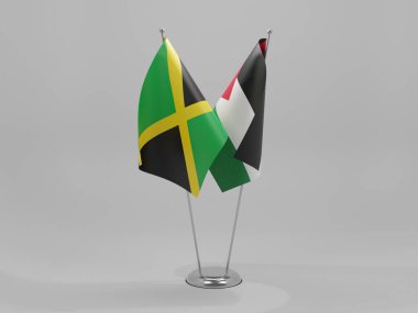 Filistin - Jamaika İşbirliği Bayrakları, Beyaz Arkaplan - 3D Render