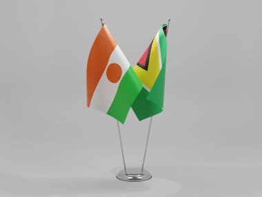 Guyana - Nijer İşbirliği Bayrakları, Beyaz Arkaplan - 3D Render