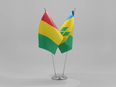 Saint Vincent ve The Grenadines - Gine İşbirliği Bayrakları, Beyaz Arkaplan - 3D Render